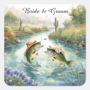Texas-Angler-Hochzeit  Quadratischer Aufkleber