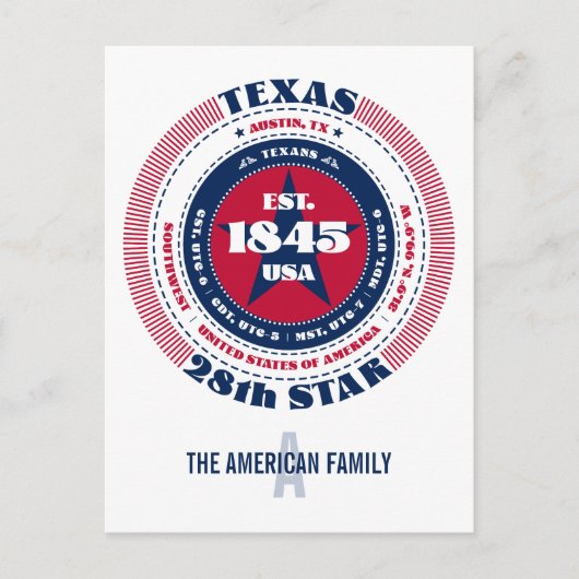 Texas, Austin, TX, Patriotic, Monogram Postkarte (Vorderseite)