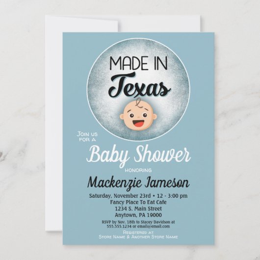 Texas Baby Shower Funny Blue Boys Einladung (Vorderseite)
