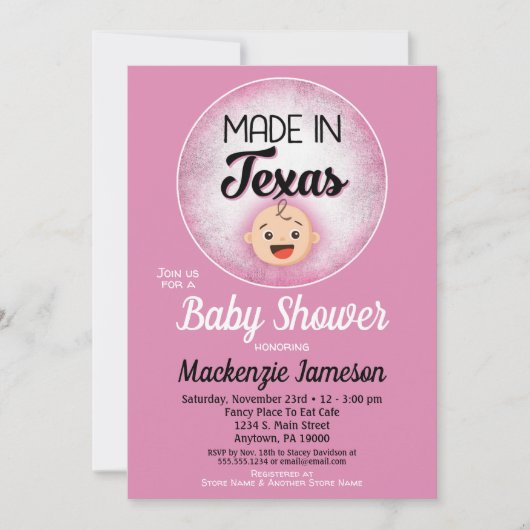 Texas Baby Shower Funny Pink Girls Einladung (Vorderseite)