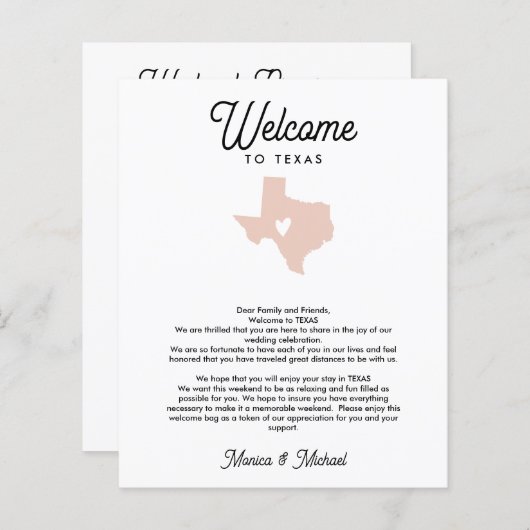 TEXAS Begrüßungsbrief JEDE FARBE (Vorne/Hinten)