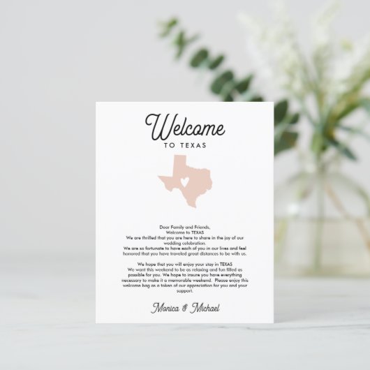 TEXAS Begrüßungsbrief JEDE FARBE (Stehend Vorderseite)