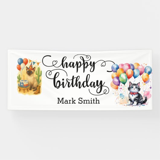 Texas Birthday Themed for Cat Lovers  Banner (Horizontal)