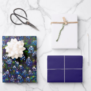 Texas Blue Bonnet Blitz Design Navy Blue/White Geschenkpapier Set