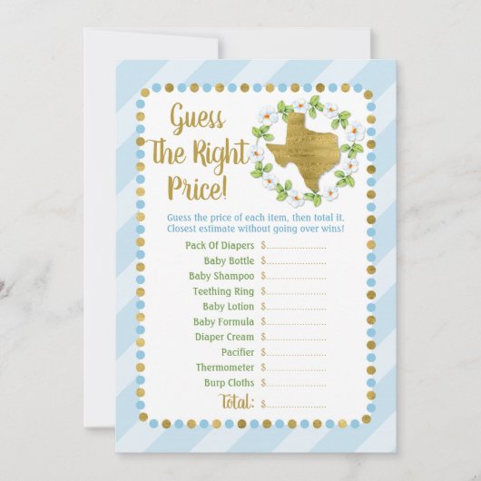 Texas Blue Gold rät das passende Baby Game (Vorderseite)