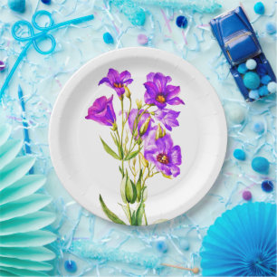 Texas Bluebells Eustoma Russellianum Wasserfarbe Pappteller