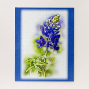 Texas Bluebonnet Blume auf Weiß mit Grafik Puzzle