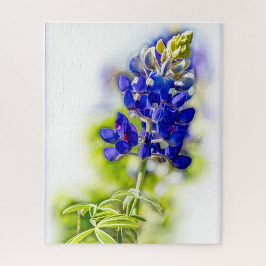 Texas Bluebonnet Blume auf Weiß mit Grafik Puzzle (Vertikal)