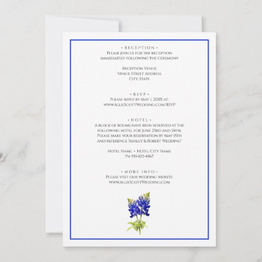 Texas Bluebonnet Blume, Moderne Hochzeit Einladung (Rückseite)
