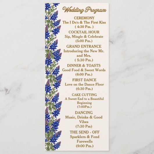 Texas Bluebonnet Florales Hochzeitsprogramm Programm (Vorderseite)