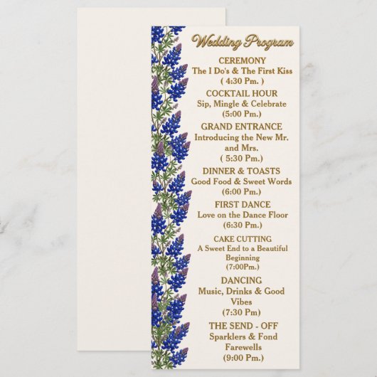 Texas Bluebonnet Florales Hochzeitsprogramm Programm (Vorne/Hinten)