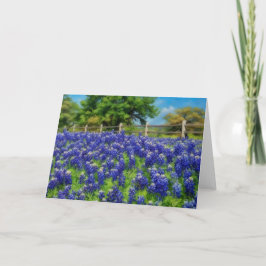 Texas Bluebonnet Hill Country Fence Art Note Card Karte