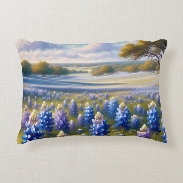 Texas Bluebonnet Meadow Landscape Dekokissen (Vorderseite)