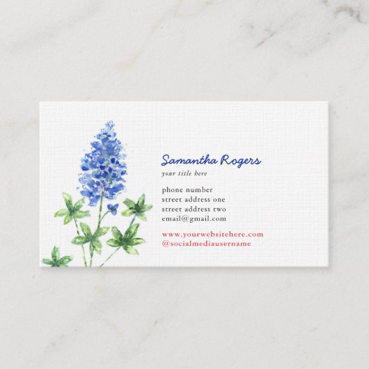 Texas Bluebonnet und Flaggenwasser Visitenkarte (Vorderseite)