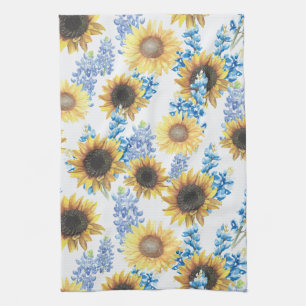 Texas Bluebonnet und Sonnenblume Aquarell Geschirrtuch