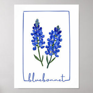Texas Bluebonnet Wasserfarben Kunst drucken Poster