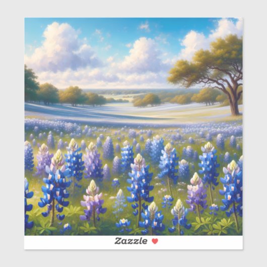 Texas Bluebonnet-Wiesenlandschaft Aufkleber (Blatt)