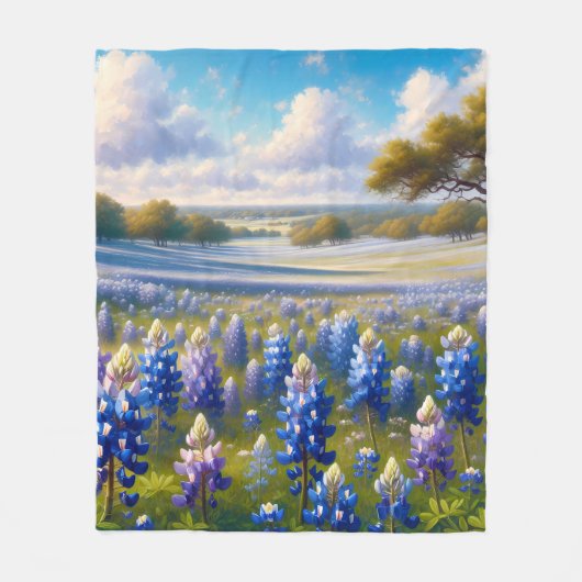 Texas Bluebonnet-Wiesenlandschaft Fleecedecke (Vorderseite)