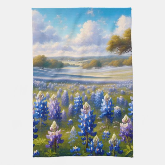 Texas Bluebonnet-Wiesenlandschaft Geschirrtuch (Vertikal)