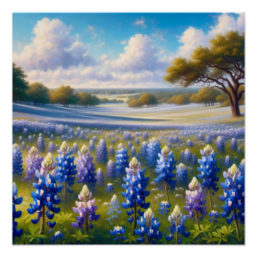 Texas Bluebonnet-Wiesenlandschaft Poster (Vorderseite)