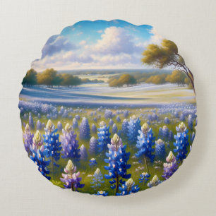 Texas Bluebonnet-Wiesenlandschaft Rundes Kissen