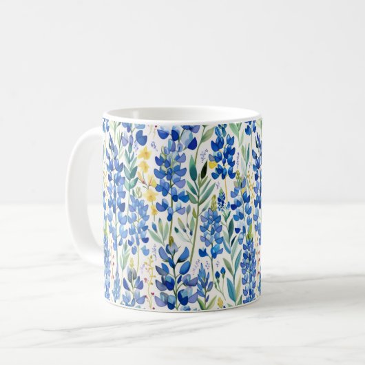 Texas Bluebonnet Wildblume Pattern Kaffeetasse (Vorderseite Links)