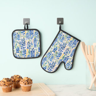 Texas Bluebonnet Wildblume Pattern Ofenhandschuh & Topflappen-Set