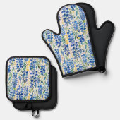 Texas Bluebonnet Wildblume Pattern Ofenhandschuh & Topflappen-Set (Vorderseite/Rückseite)