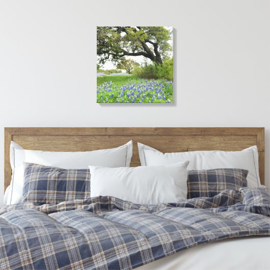 Texas Bluebonnets 16 x 16 überzogene Canvas Leinwanddruck (Insitu (Schlafzimmer))