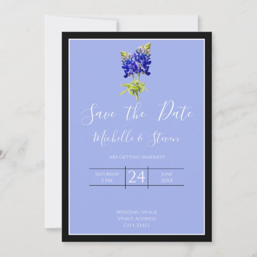 Texas Bluebonnets auf Slate Blue Spring, Rett Date Einladung (Vorderseite)