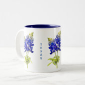 Texas Bluebonnets auf weiße Zwei-Tone-Kaffee-Tasse Zweifarbige Tasse (Vorderseite Links)