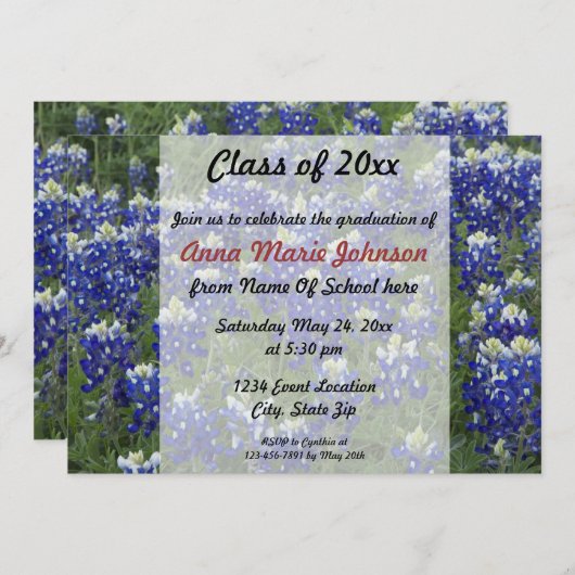 Texas Bluebonnets Field Foto Abschluss Einladung (Vorne/Hinten)
