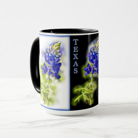 Texas Bluebonnets mit Schwarz, Tasse (Vorderseite Links)