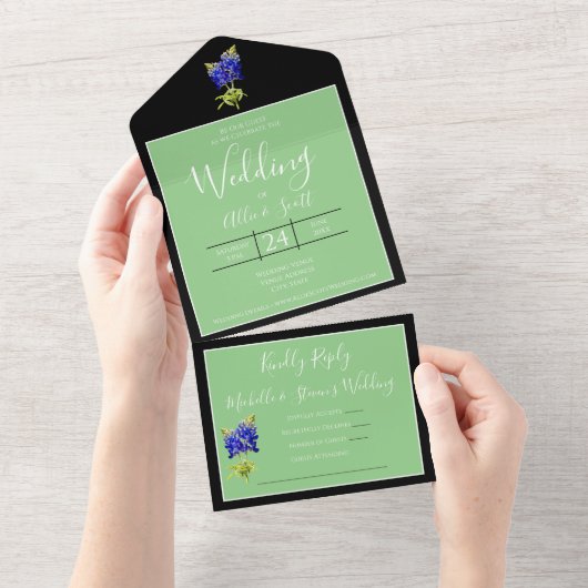 Texas Bluebonnets on Sage, Frühjahrssehen All In One Einladung (Abreißtisch)