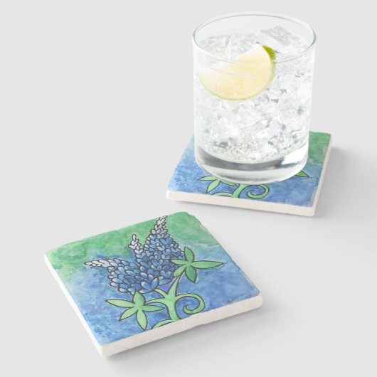 Texas Bluebonnets Steinuntersetzer (Seitenansicht)