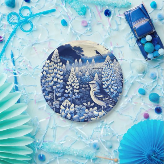 Texas Bluebonnets und Northern Mockingbird Texan Pappteller (Party)