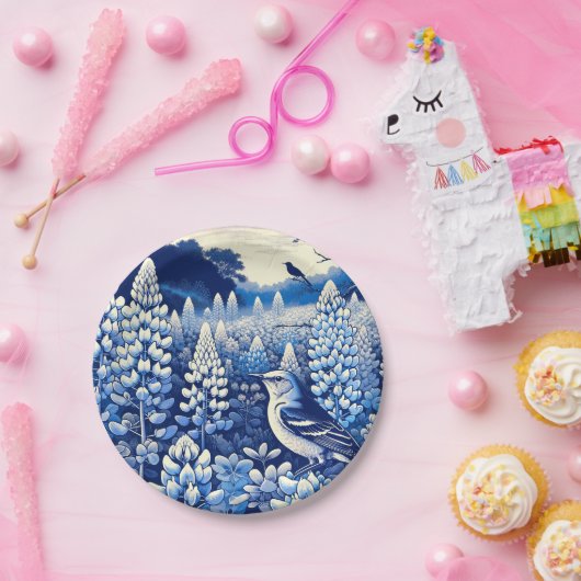 Texas Bluebonnets und Northern Mockingbird Texan Pappteller (Party)