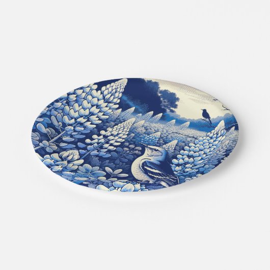 Texas Bluebonnets und Northern Mockingbird Texan Pappteller (Schrägansicht)