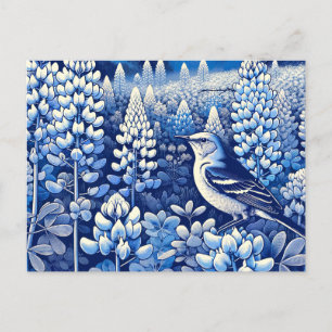 Texas Bluebonnets und Northern Mockingbird Texan Postkarte