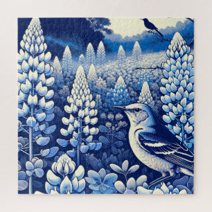 Texas Bluebonnets und Northern Mockingbird Texan Puzzle