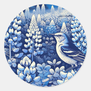 Texas Bluebonnets und Northern Mockingbird Texan Runder Aufkleber