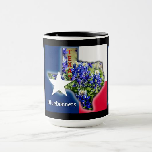Texas Bluebonnets und Staat in Schwarz, Tasse (Zentrum)