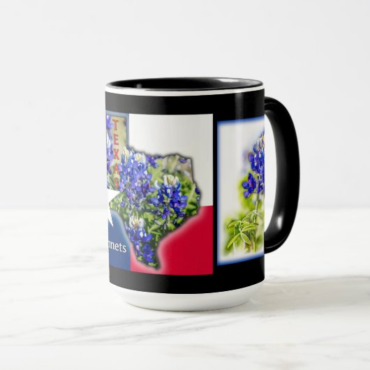 Texas Bluebonnets und Staat in Schwarz, Tasse (VorderseiteRechts)