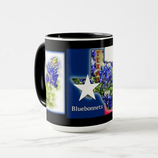 Texas Bluebonnets und Staat in Schwarz, Tasse (Vorderseite Links)