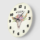 Texas Boho Kuhschädel mit Blume Chic Trendy Große Wanduhr (Winkel)