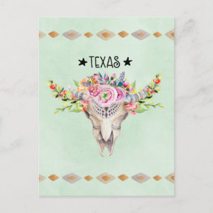 Texas Boho Kuhschädel mit Blume Chic Trendy Postkarte