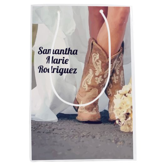 Texas Bride in Boots Brautparty Mittlere Geschenktüte (Vorderseite)