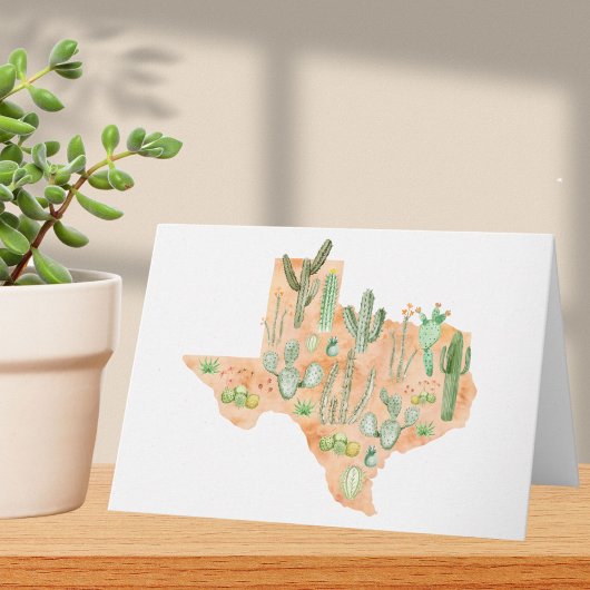 Texas Cactus Watercolor Illustration Map Folded Karte