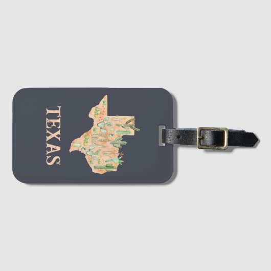 Texas Cactus Watercolor Illustration Map Gepäckanhänger (Vorderseite (Horizontal))