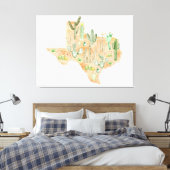 Texas Cactus Watercolor Illustration Map Leinwanddruck (Insitu (Schlafzimmer))